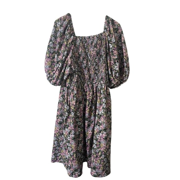 Polagram 3X Floral Cottagecore Whimsy Puff Sleeve Square Neck Dress Feminine - Picture 3 of 10